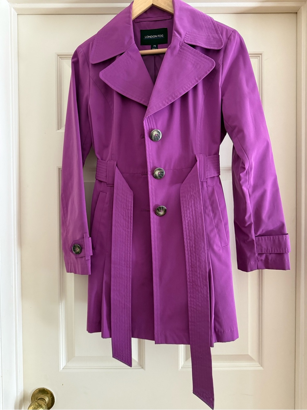 London Fog Fuchsia Trench Coat with Self-Tie Belt